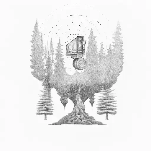 A Forklift Lifting A Towering Tree In A Mystical Forest