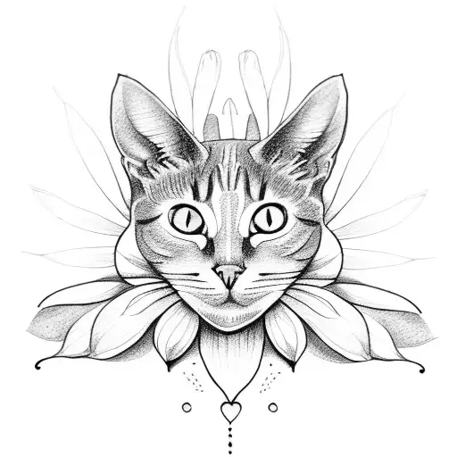 Outline Of A Cat Smelling A Daffodil Flower