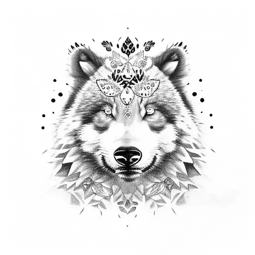 Half Wolf Half Panda With Butterflies