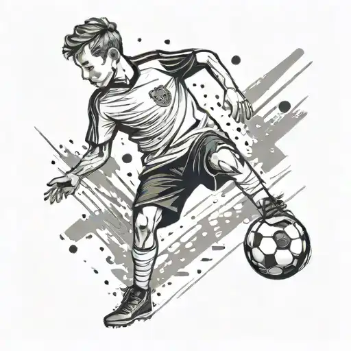 Design A Tattoo Of Your Son Playing Soccer With A Stylized Portrait Of Him