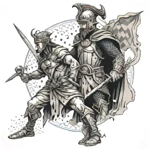 A Warrior Standing Triumphantly Over A Defeated Evil Sorcerer