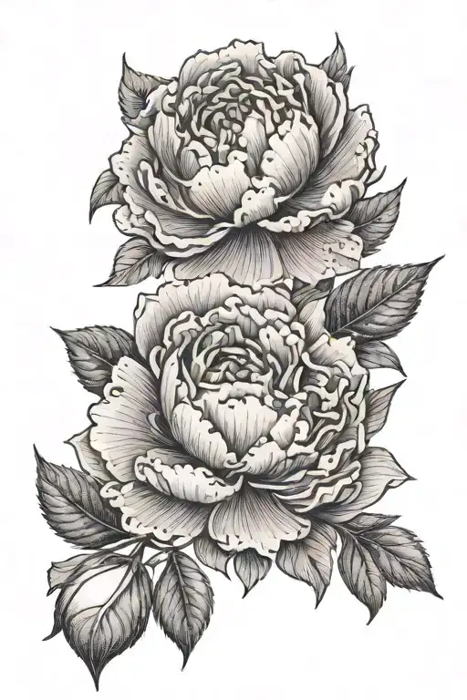A Combination Of Roses And Peonies Forming A Unique Floral Pattern In Dotwork Style