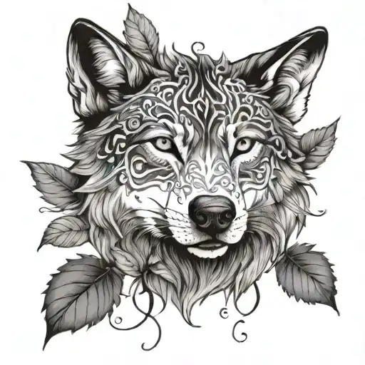 Wolf Head Surrounded By Vines