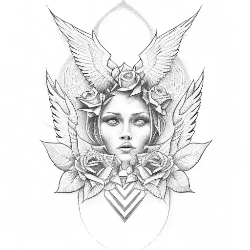 Christian Cross With Roses And Wings