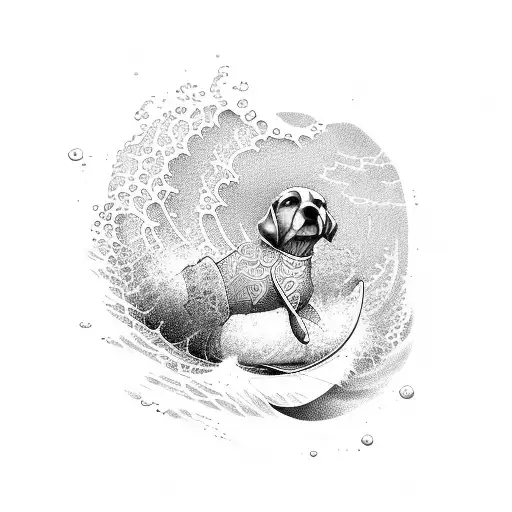 A Dog Catching A Wave While Surfing