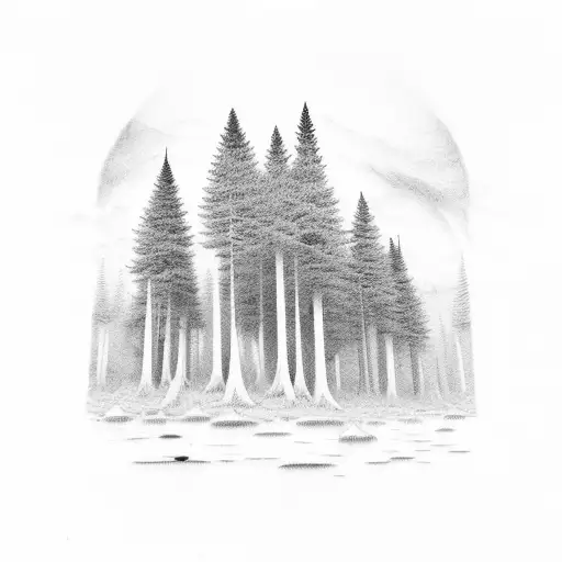Cedar Forest In Fog