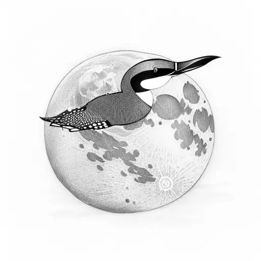 A Loon Gracefully Gliding On The Water With A Reflection Of The Moon