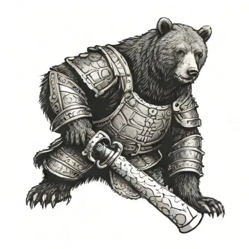 A Bear In Plate Armor With A Hammer In Its Paws Calmly Looks Straight At You