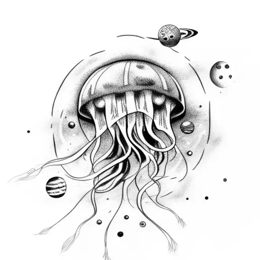 Jellyfish In Space With Planets