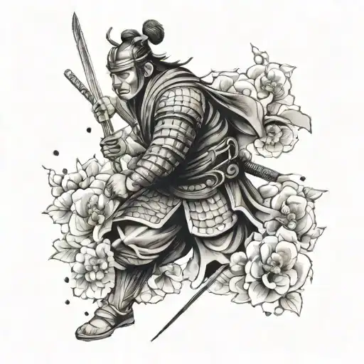 A Samurai Warrior Tattoo With Your Children's Birth Flowers As Part Of The Armor Design