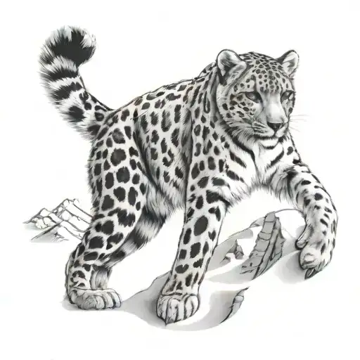 Snow Leopard Full Arm On Snowy Mountain