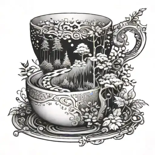 A Coffee Cup Morphing Into A Winding Forest Path