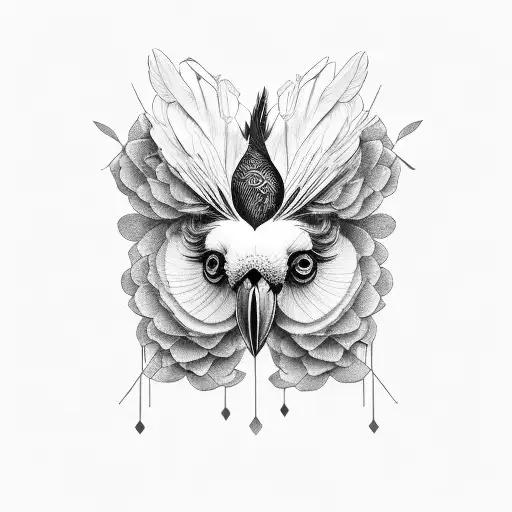 Dark Haired Woman With A Black Cockatoo Head Dress