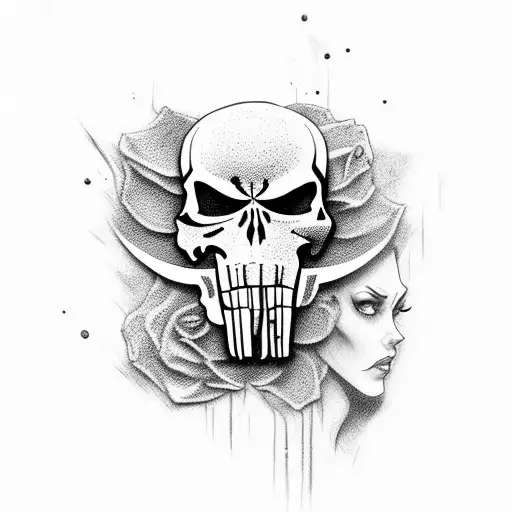Punisher Skull And Beauty And The Beast Rose