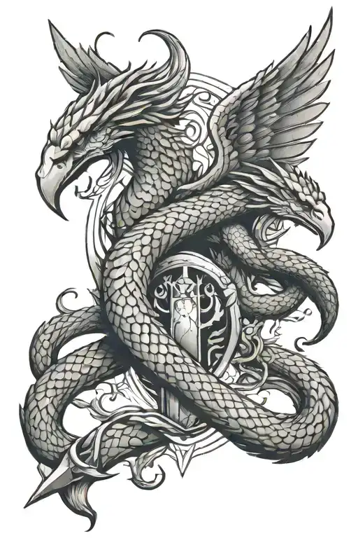 Phenix And Snake Split By Swords