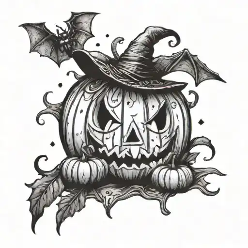 Halloween Horror Pumpkin Bat Spider Witch Broom Spells