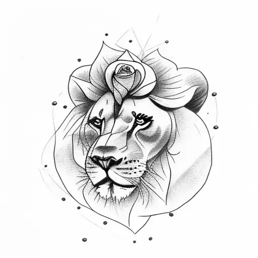 A Lion Holding A White Rose
