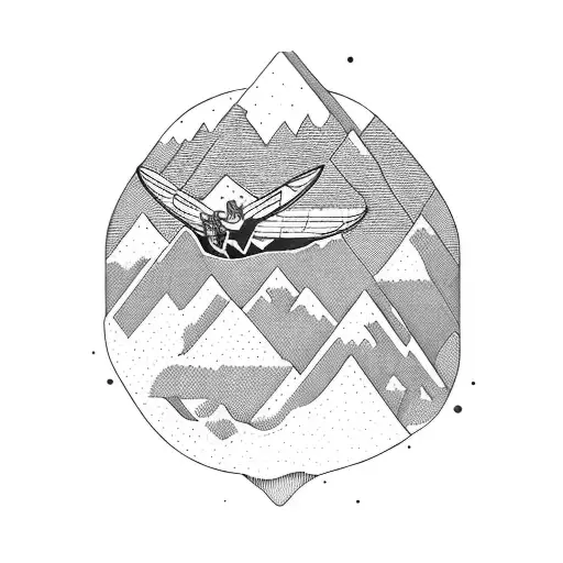 A Mountain Scene Where A Person Is Skydiving On Top And Below People Are Riverrafting