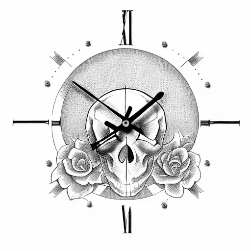 Old Clock With Skull Behind It