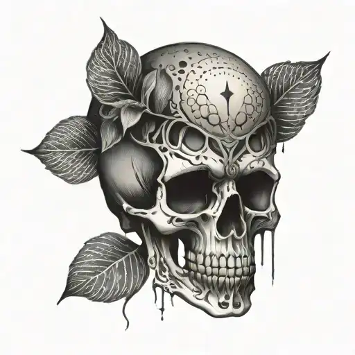 Skull With Lotus Flower Eyes And Occult Symbols On The Forehead