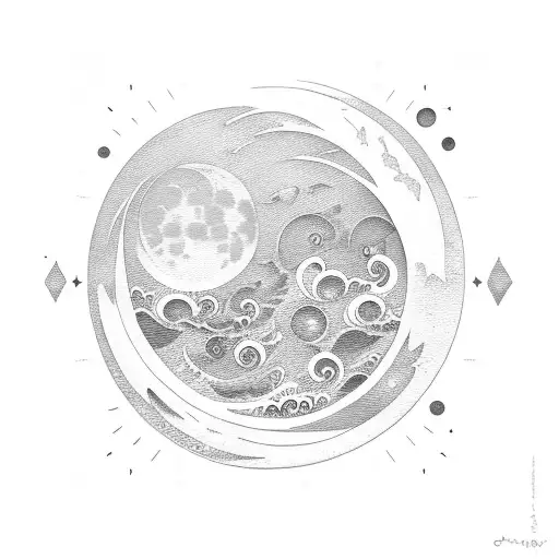 Ocean Waves Pointing Left With Moon Rising Above And The Name La'ila