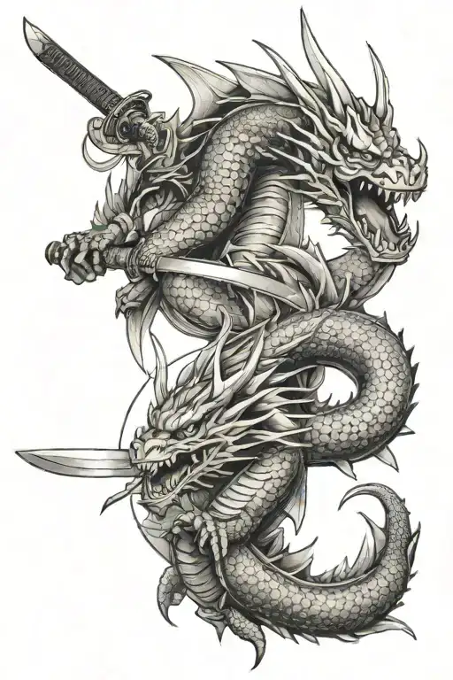 Dragon And Samurai With Katana