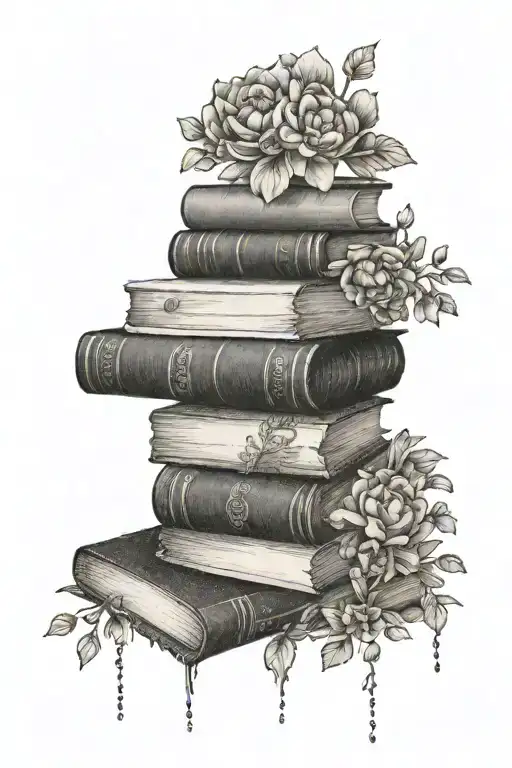 Stack Of Books With Flowers Coming Out The Top Boom