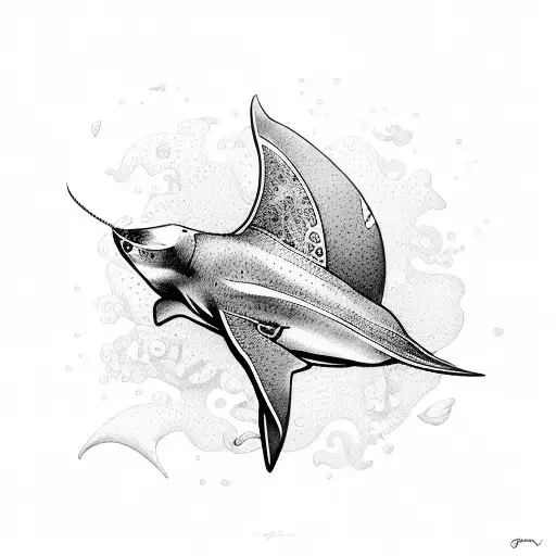 Full Scuba Diver Female With Water Manta Ray And Turtle