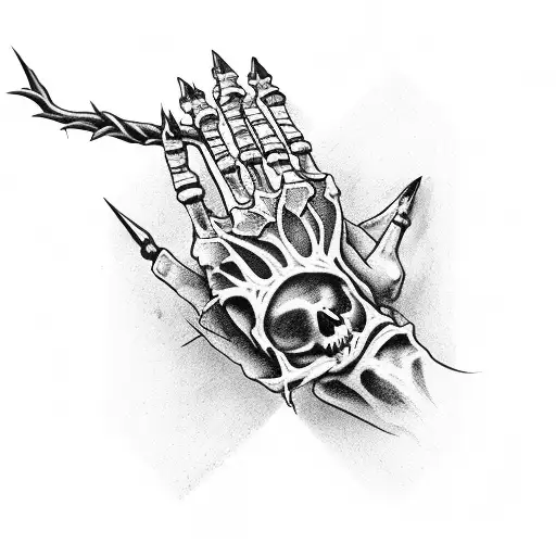 Skeleton Hands Holding Up 2 Cards With Thorns Wrapping Around