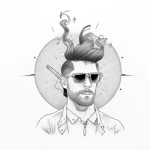 Cool Guy Cartoon Stick Drawing Sunglasses Cigarette