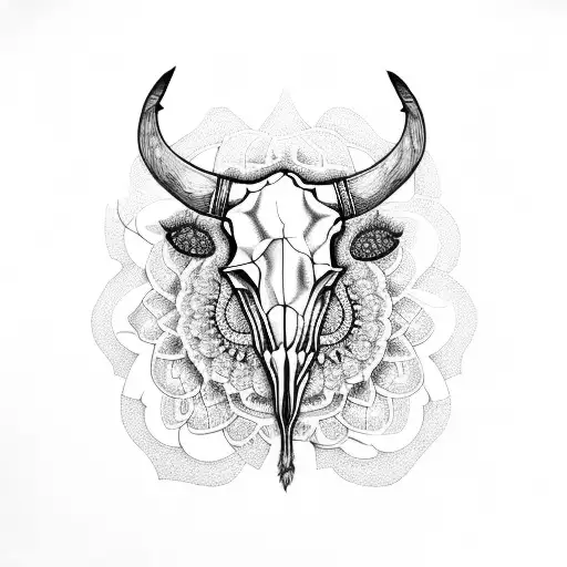 Cow Skull Flower Mandala Feathers