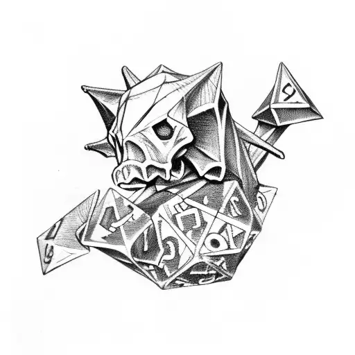 Bone Dragon Holding A D20 Dice