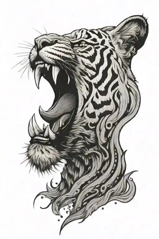 Down Going Low Detail Ink Tiger Roaring