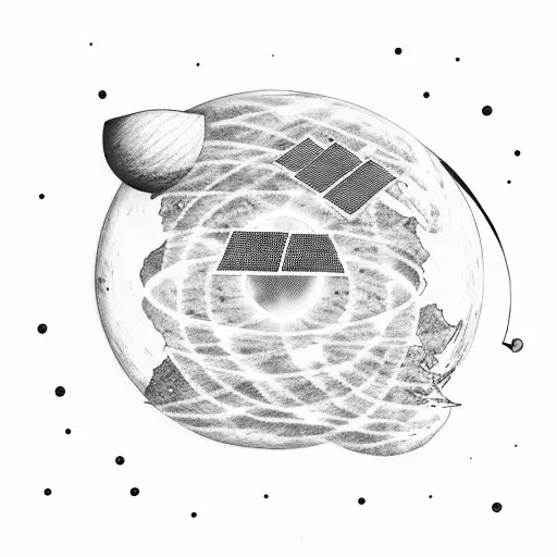 Solar Panels Around Earth Black And White