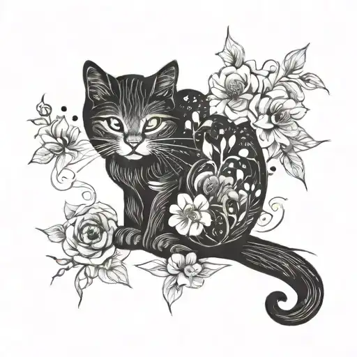 Cat Print With Flowers