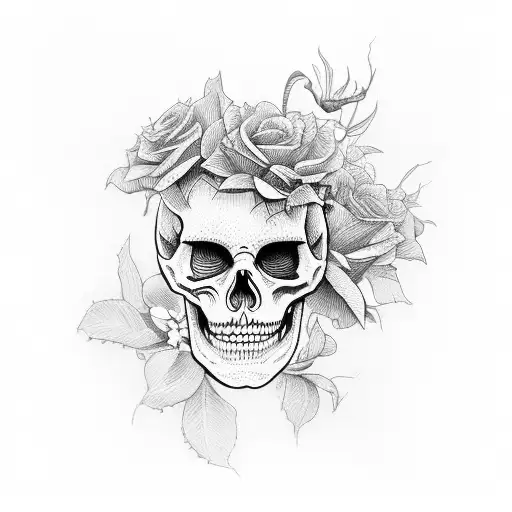 Full Skeleton In Shadows With Flowers Coming Out Of Inside It