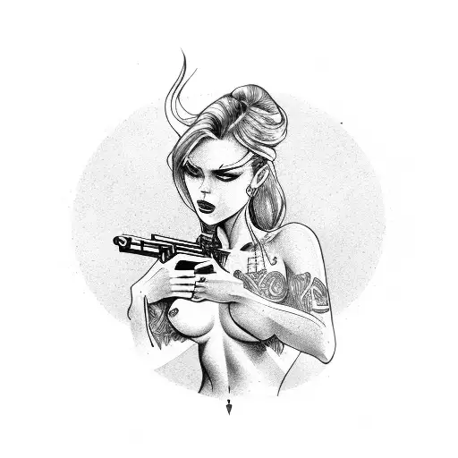 Topless Woman Holding A Gun