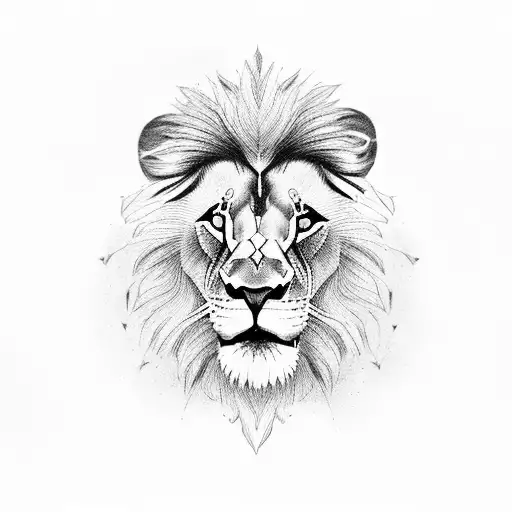 Male Lion Standing Over A Baby Lion