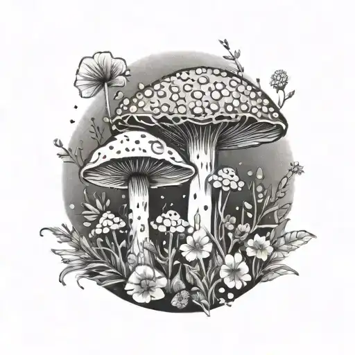Outdoor Scene With A Crystal-encrusted Mushroom And Flower Field