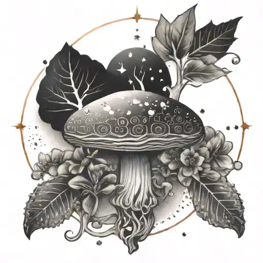 A Space-themed Mandala Incorporating Mushroom And Floral Motifs