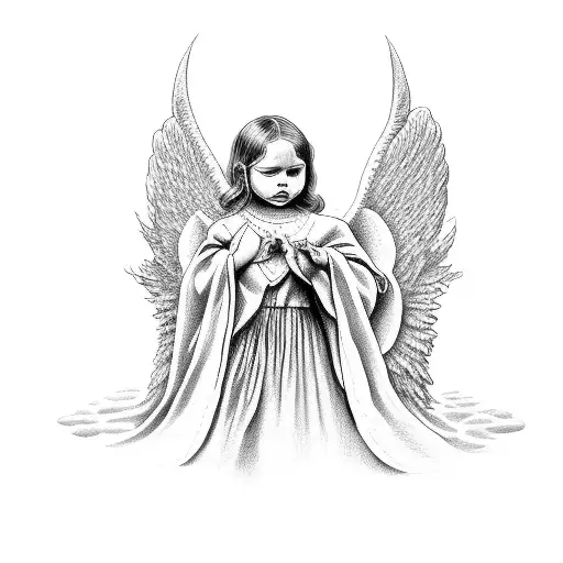 Angel Child With Hands Under Chin And Devil As Child Next To The Angel