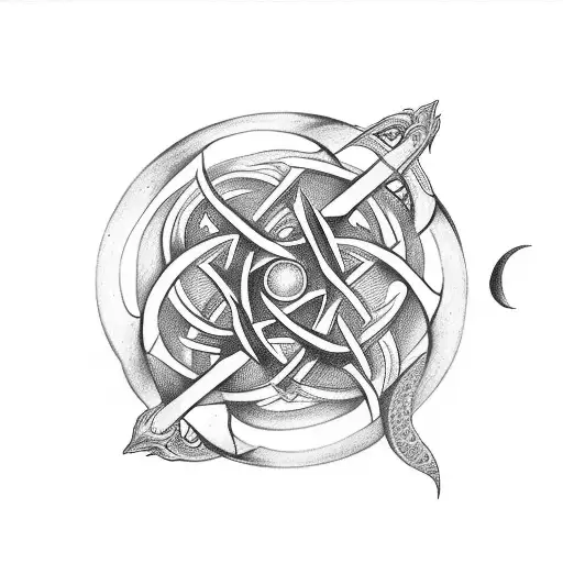 Statue Of Lar Mixed With Triquetra With Dragon Coming Out For Family