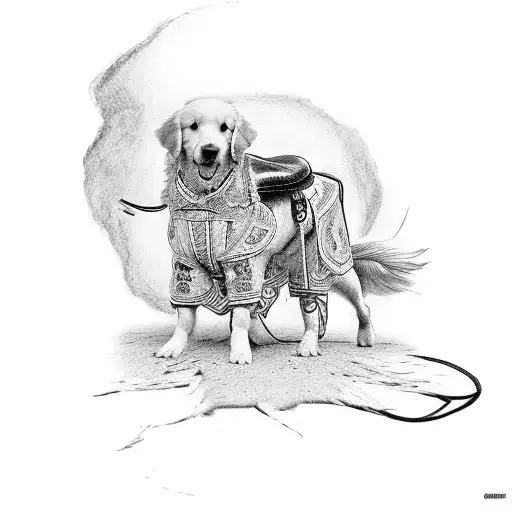 Golden Retriever Wearing A Saddle Being Ridden By A Cowboy