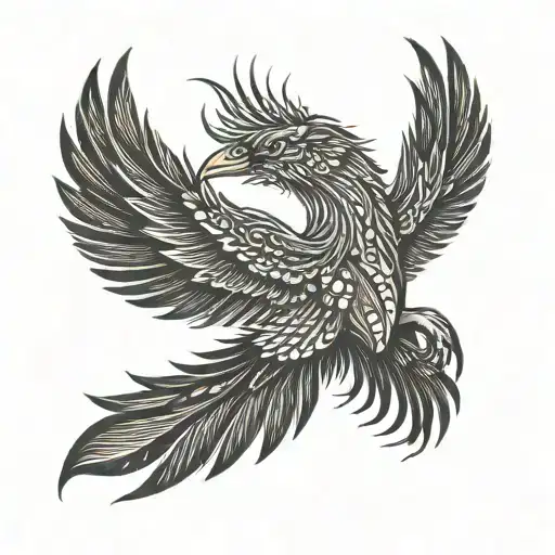 Phoenix Bird With Outstretched Wings Delicate Lines Minimalism