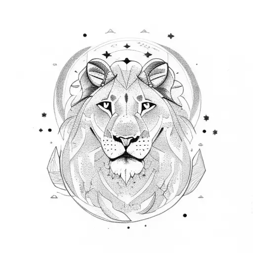 Half Lioness Face And Other Half Moon And Stars