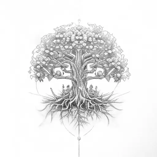 Tree Of Life With Flowers And Dna