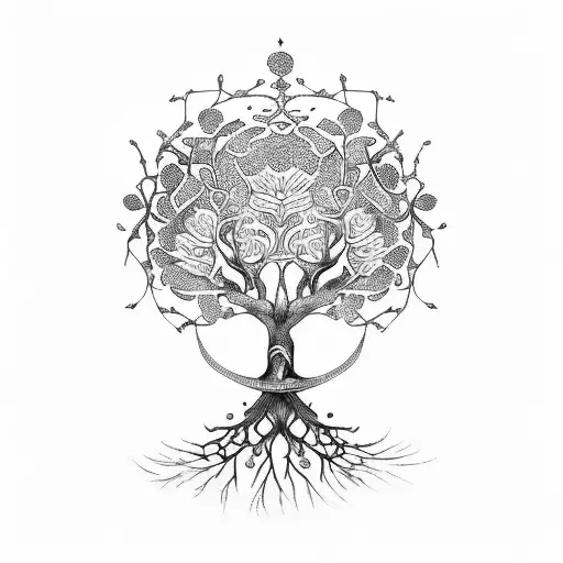 Tree Of Life With Flowers And Dna
