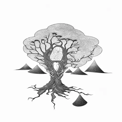 Tree Standig On Top Of A Mountain Made From Spirals