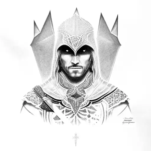 A Dotwork Portrait Of Ezio Auditore From Assassin's Creed