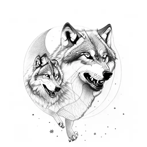 Wolf Howling In Woods At Moon